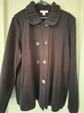 Coldwater Creek Women's Double-Breasted Dark Brown Pea Coat